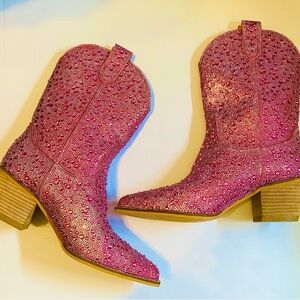 Sparkling Pink Heeled Boots